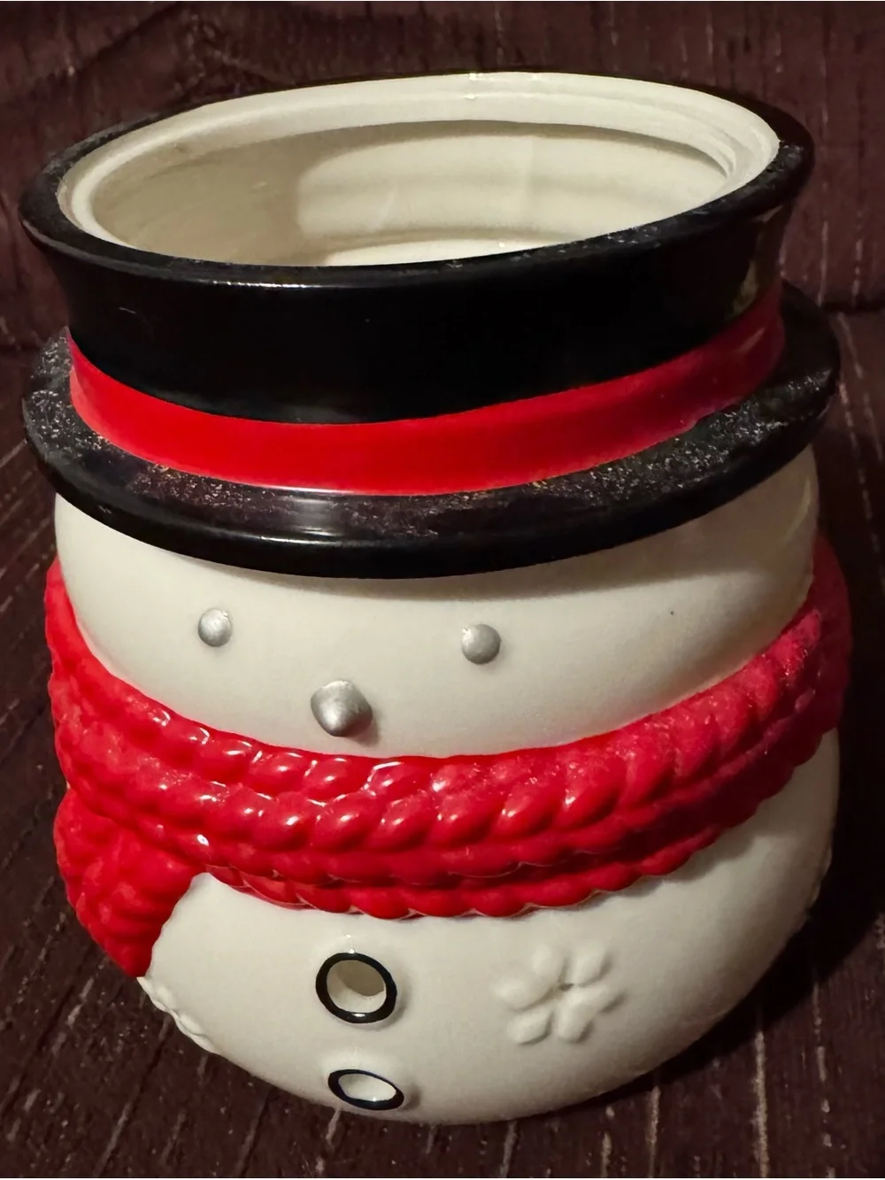 Ceramic Snowman Tea Light Candle Holder Red Scarf Top Hat Winter Decor